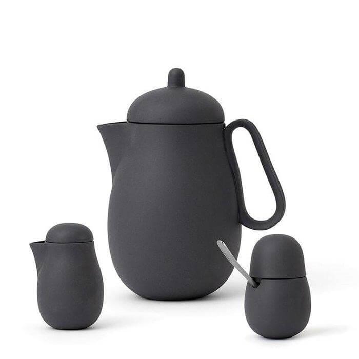 Service à thé en porcelaine gris foncé