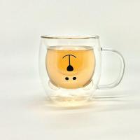 Tasse a the ours mignon en verre avec poignee