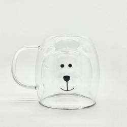 Tasse a the ours mignon en verre avec poignee