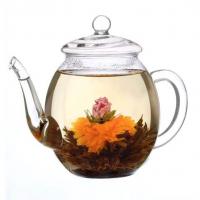 Theiere en verre transparent fleur de the